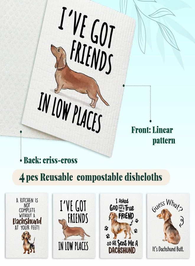 LARTSFRO Dachshund Dog Cute Swedish Dishcloths for Kitchen, 4 Pack Cute Dog Gifts Swedish Dish Cloths Towels for Kitchen Bathroom Office Housewarming Gifts, Papaya Reusable Paper Towels Washable - Image 3